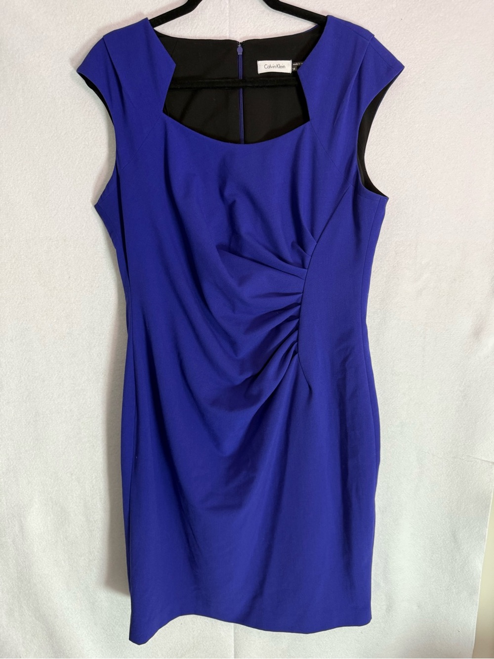 Calvin Klein Cobalt Blue Cap-Sleeve Sheath Dress with Side Ruching
